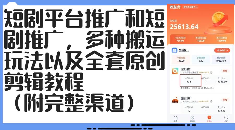 （12406期）短剧平台推广和短剧推广，多种搬运玩法以及全套原创剪辑教程（附完整渠…-赛德副业库