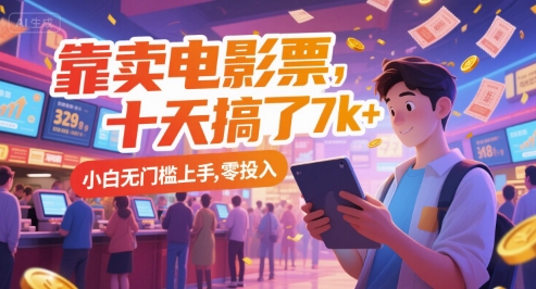 靠卖电影票，十天搞了7k+，小白无门槛上手，零投入【揭秘】-赛德副业库
