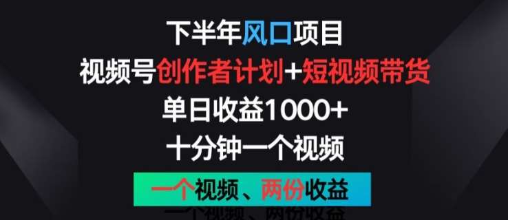 下半年风口项目，视频号创作者计划+视频带货，一个视频两份收益，十分钟一个视频【揭秘】-赛德副业库