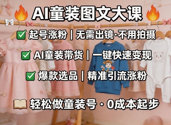 AI童装图文剪辑，某社群童装图文大课，起号涨粉、AI童装带货、爆款选品，无需出镜和拍摄-赛德副业库