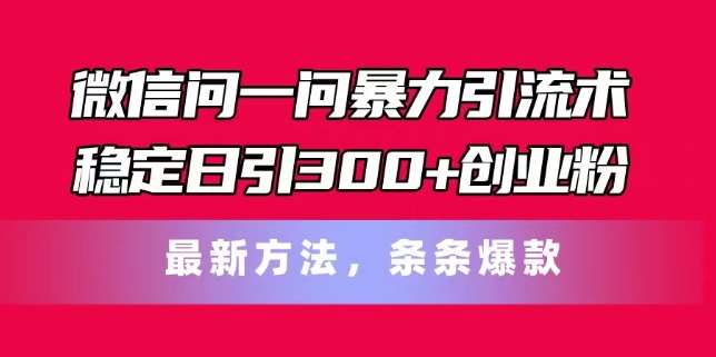 微信问一问暴力引流术，稳定日引300+创业粉，最新方法，条条爆款【揭秘】-赛德副业库