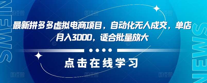 最新拼多多虚拟电商项目，自动化无人成交，单店月入3000，适合批量放大-赛德副业库