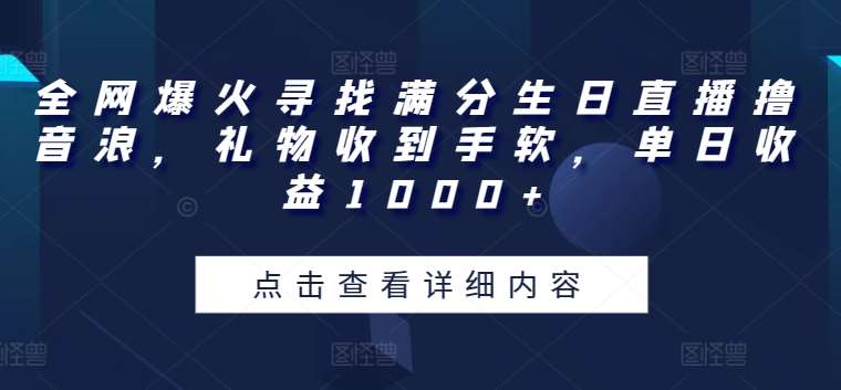 全网爆火寻找满分生日直播撸音浪,礼物收到手软,单日收益1000+【揭秘】-赛德副业库
