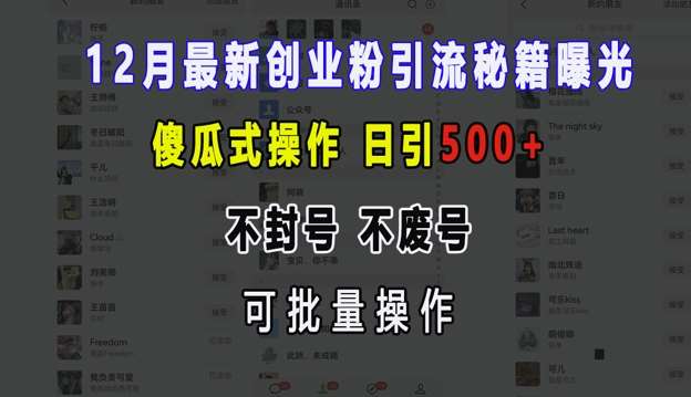 12月最新创业粉引流秘籍曝光 傻瓜式操作 日引500+ 不封号 不废号 可批量操作【揭秘】-赛德副业库