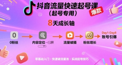 抖音流量快速起号课（起号专用），8天带你做爆自己的账号-赛德副业库