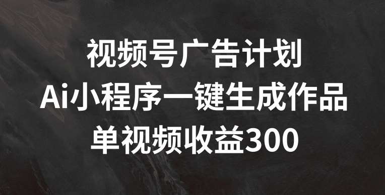 视频号广告计划，AI小程序一键生成作品， 单视频收益300+【揭秘】-赛德副业库