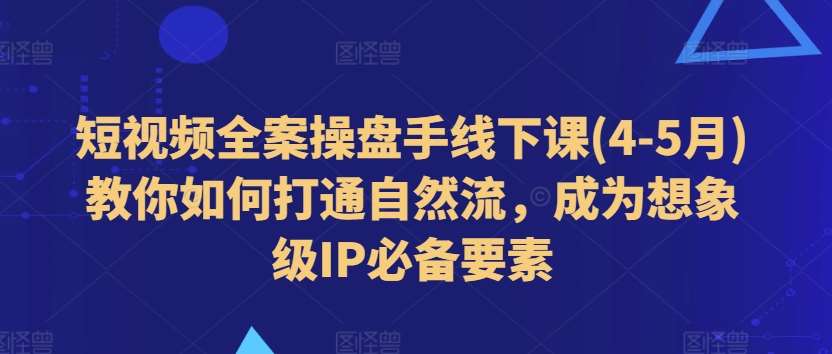 短视频全案操盘手线下课(4-5月)教你如何打通自然流，成为想象级IP必备要素-赛德副业库
