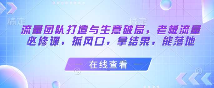 流量团队打造与生意破局，老板流量必修课，抓风口，拿结果，能落地-赛德副业库