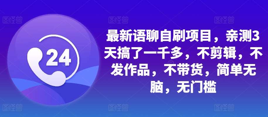 最新语聊自刷项目,亲测3天搞了一千多,不剪辑,不发作品,不带货,简单无脑,无门槛-赛德副业库