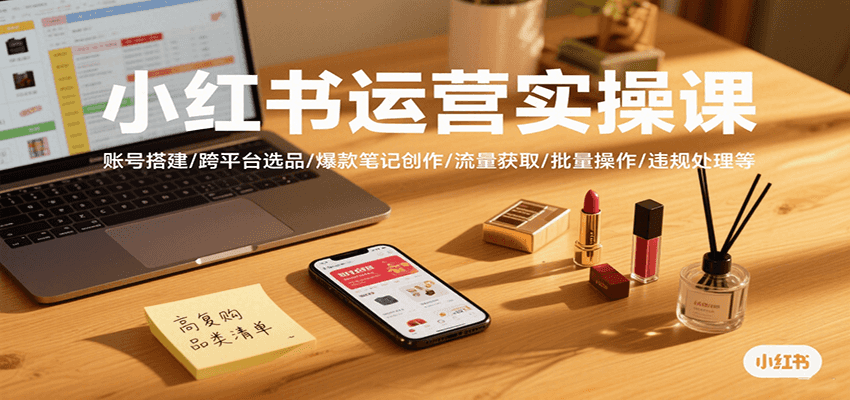 小红书运营实操课，账号搭建/跨平台选品/爆款笔记创作/流量获取/批量操作/违规处理等-赛德副业库