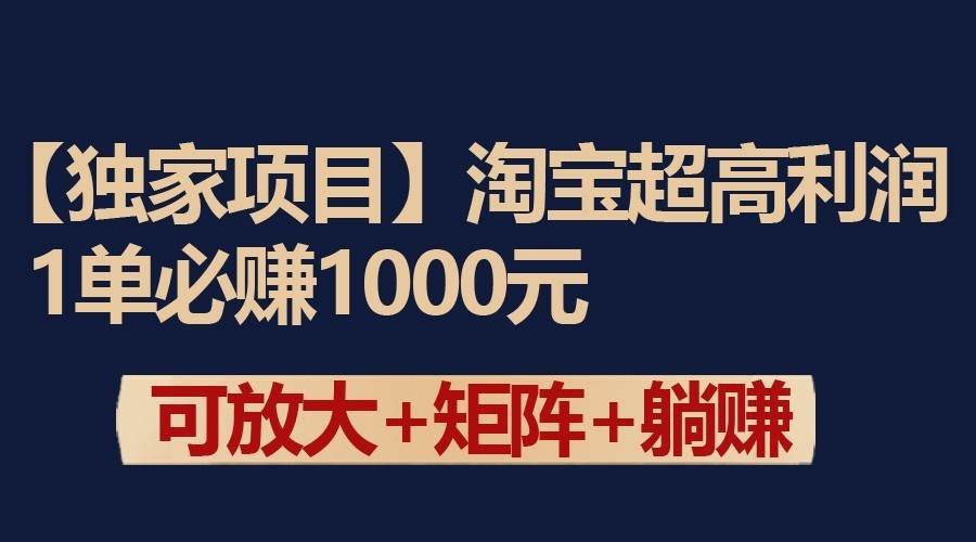 独家淘宝超高利润项目：1单必赚1000元，可放大可矩阵操作-赛德副业库