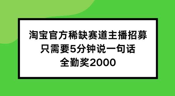淘宝官方稀缺赛道主播招募 ，只需要5分钟说一句话， 全勤奖2000【揭秘】-赛德副业库