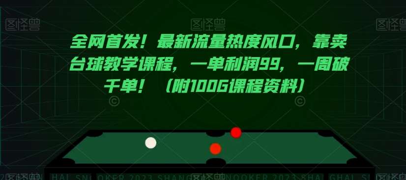 全网首发!最新流量热度风口,靠卖台球教学课程,一单利润99,一周破千单!(附100G课程资料)-赛德副业库