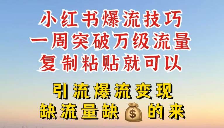 小红书爆流技巧,一周突破万级流量,复制粘贴就可以,引流爆流变现【揭秘】-赛德副业库