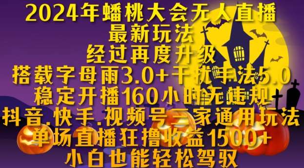 2024年蟠桃大会无人直播最新玩法，稳定开播160小时无违规，抖音、快手、视频号三家通用玩法【揭秘】-赛德副业库