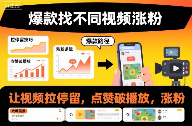 爆款找不同视频涨粉，让视频拉停留，实现点赞，破播放，涨粉-赛德副业库