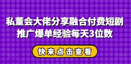 私董会大佬分享融合付费短剧推广爆单经验每天3位数-赛德副业库