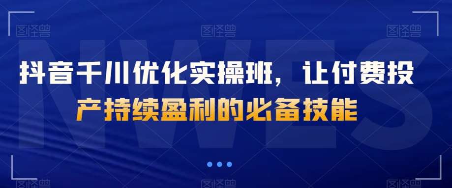 抖音千川优化实操班，让付费投产持续盈利的必备技能-赛德副业库