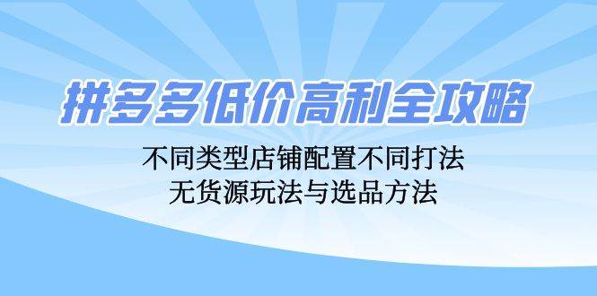 (12897期)拼多多低价高利全攻略:不同类型店铺配置不同打法,无货源玩法与选品方法-赛德副业库