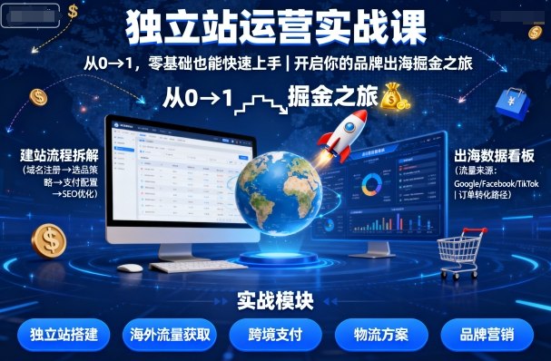 独立站运营实战课，​从0到1，零基础也能快速上手，开启你的品牌出海掘金之旅-赛德副业库