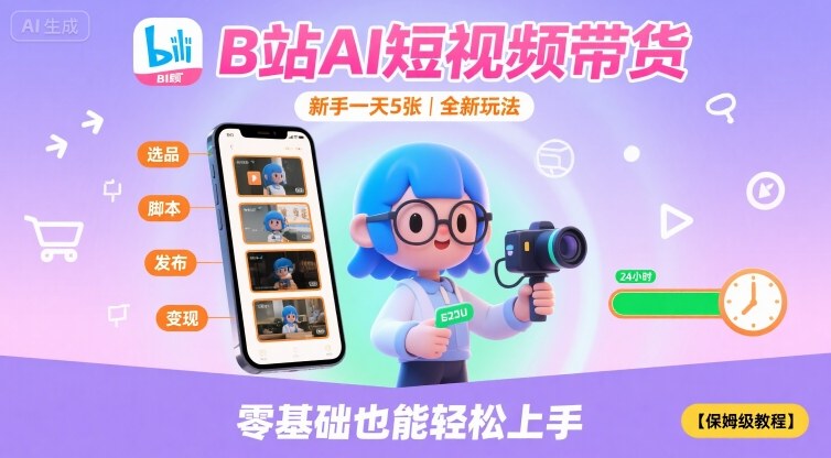 B站AI短视频带货，新手一天5张，全新玩法【保姆级教程】-赛德副业库