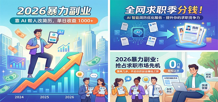 2026暴力副业:靠AI帮人改简历,单日收益1000+,全网求职季分钱-赛德副业库