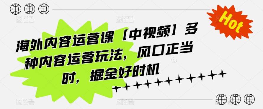海外内容运营课【中视频】多种内容运营玩法，风口正当时，掘金好时机-赛德副业库