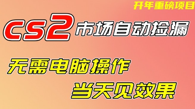 CS2市场自动捡漏项目，无需电脑操作，无需进入游戏，当天见效果，支持任何形式验证【揭秘】-赛德副业库