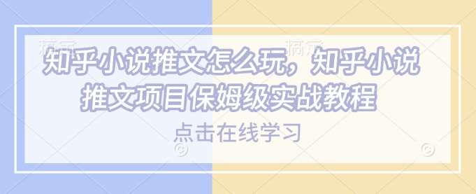 知乎小说推文怎么玩，知乎小说推文项目保姆级实战教程-赛德副业库
