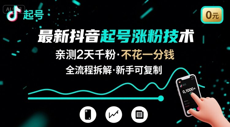 最新抖音起号涨粉技术,亲测2天千粉,不花一分钱,全流程拆解-赛德副业库