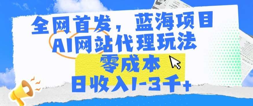 全网首发，蓝海项目，AI网站代理玩法，零成本日收入1-3千+【揭秘】-赛德副业库