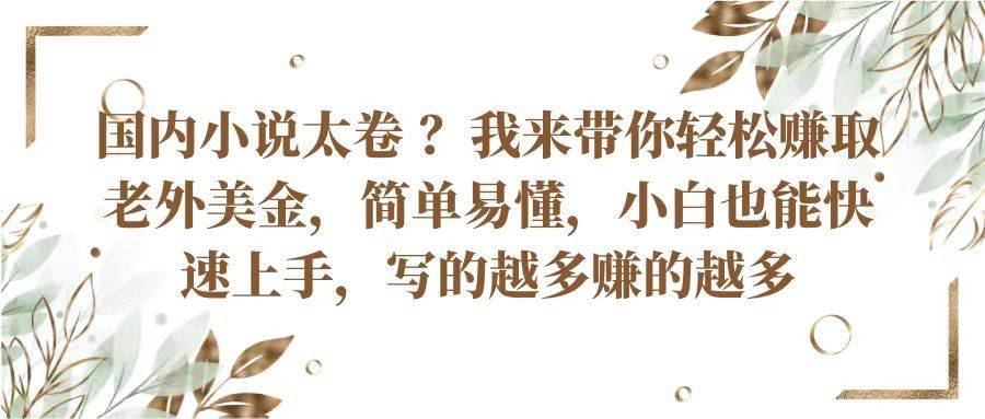 国内小说太卷？带你轻松赚取老外美金，简单易懂小白也能快速上手，写的越多赚的越多-赛德副业库