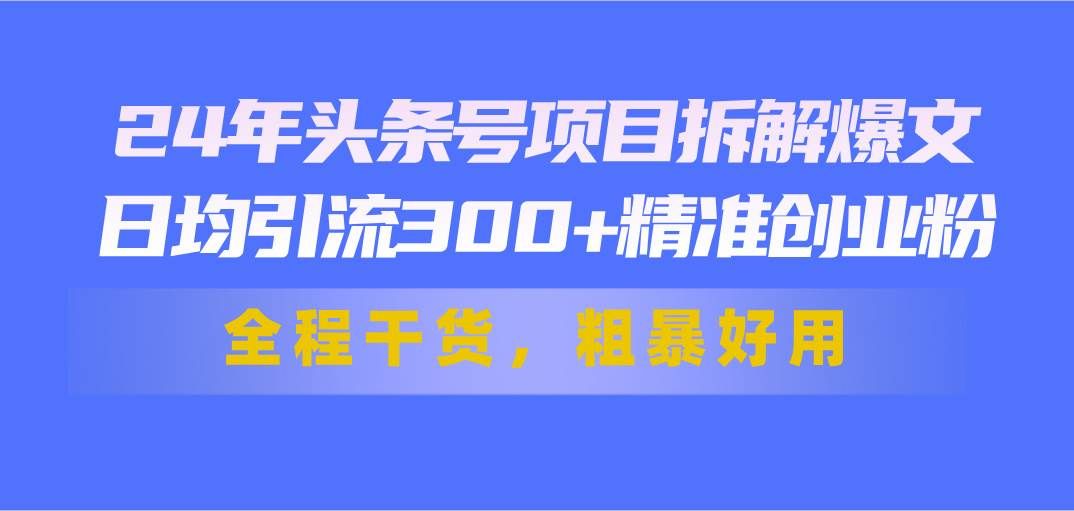 （11397期）24年头条号项目拆解爆文，日均引流300+精准创业粉，全程干货，粗暴好用-赛德副业库