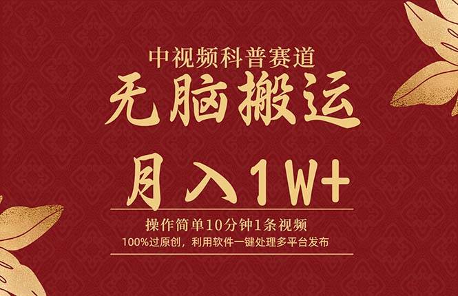 （9846期）中视频科普赛道，10分钟1条视频，条条爆款，100%过原创，无脑搬运月入1W+-赛德副业库