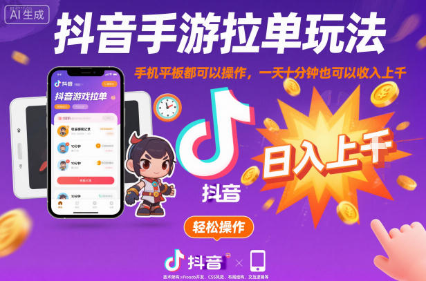 抖音手游拉单玩法，手机平板都可以操作，一天十分钟也可以收入上K【揭秘】-赛德副业库