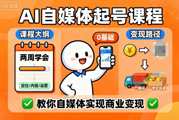 AI自媒体起号课程，0基础小白两周学会，教你自媒体实现商业变现-赛德副业库