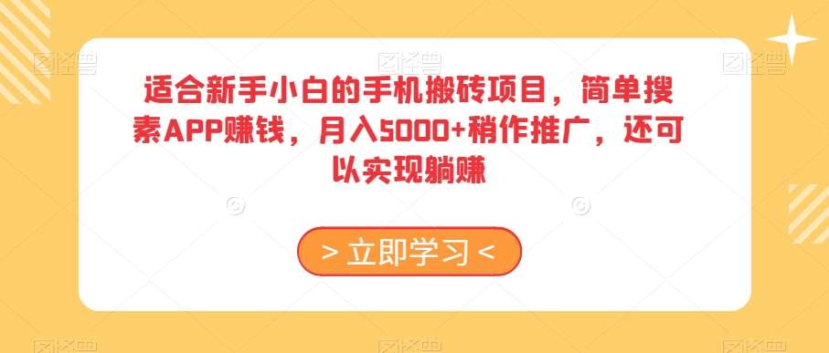 适合新手小白的手机搬砖项目，简单搜素APP赚钱，月入5000+稍作推广，还可以实现躺赚【揭秘】-赛德副业库
