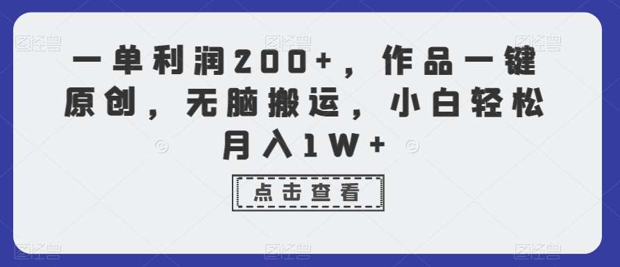一单利润200+，作品一键原创，无脑搬运，小白轻松月入1W+【揭秘】-赛德副业库
