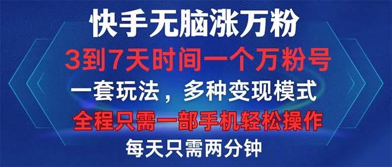 (12981期)快手无脑涨万粉,3到7天时间一个万粉号,全程一部手机轻松操作,每天只...-赛德副业库