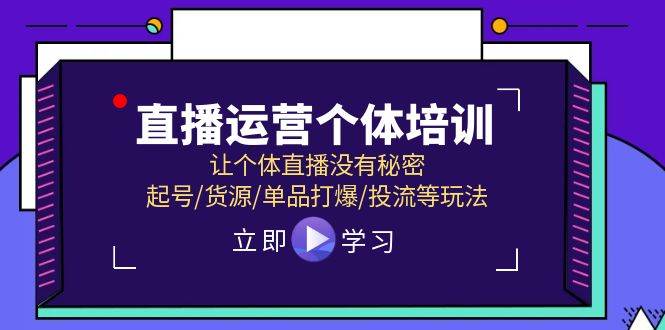 直播运营个体培训，让个体直播没有秘密，起号/货源/单品打爆/投流等玩法-赛德副业库