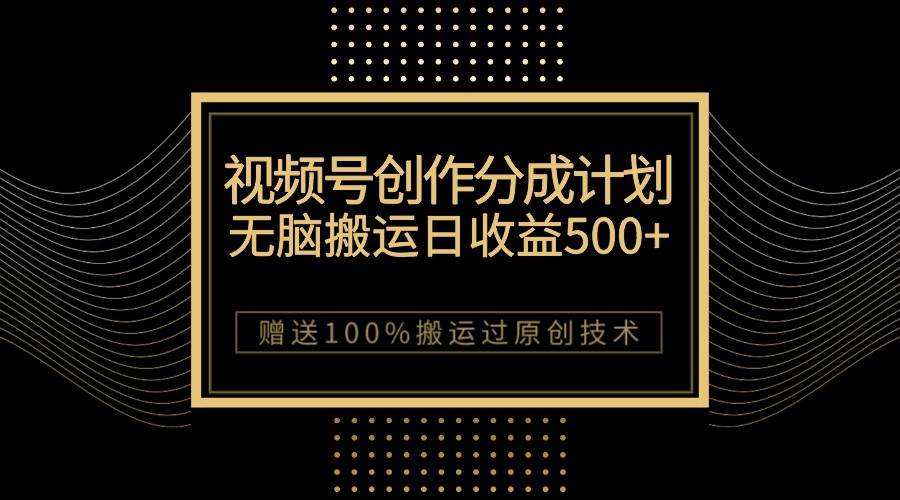 最新视频号创作分成计划，无脑搬运一天收益500+，100%搬运过原创技巧-赛德副业库