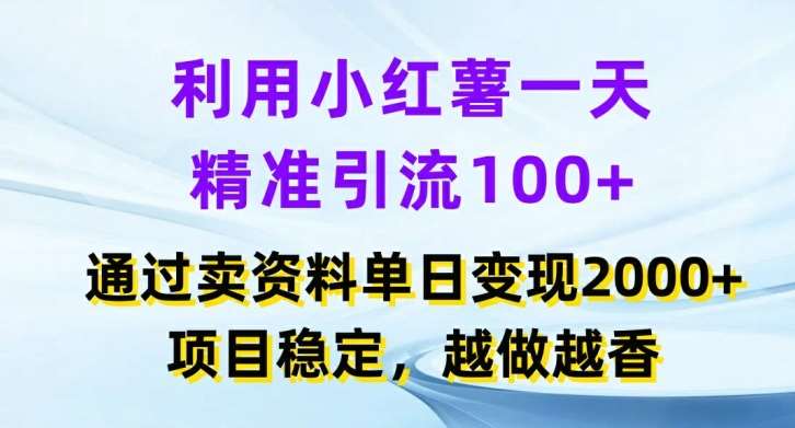 利用小红书一天精准引流100+，通过卖项目单日变现2k+，项目稳定，越做越香【揭秘】-赛德副业库