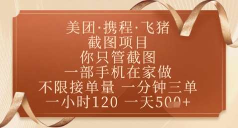 飞猪美团截图项目，你只管截图，一部手机在家做，正规平台无套路，一天5张+【揭秘】-赛德副业库