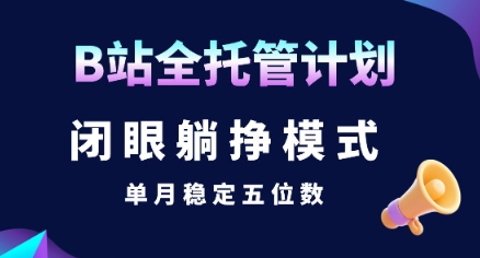 【B站全托管计划】闭眼躺挣模式,单月稳定五位数【揭秘】-赛德副业库