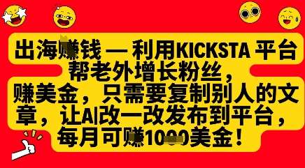 利用kicksta平台帮老外涨粉挣美金,每月收益1000美刀-赛德副业库