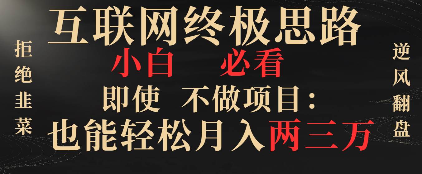 (8619期)互联网终极思路,小白必看,即使不做项目也能轻松月入两三万,拒绝韭菜...-赛德副业库