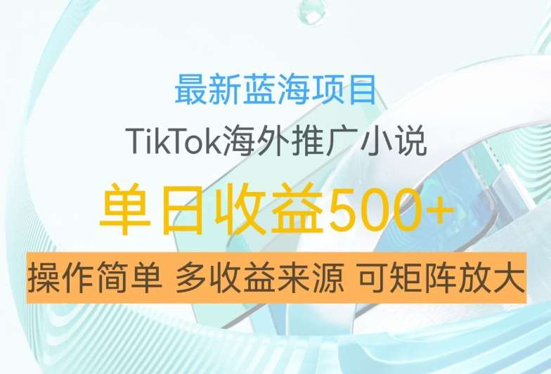 最新蓝海项目，利用tiktok海外推广小说赚钱佣金，简单易学，日入500+，可矩阵放大【揭秘】-赛德副业库