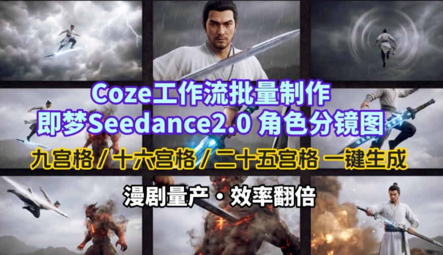 Coze工作流批量制作即梦Seedance2.0角色分镜图,九宫格-十六宫格-二十五宫格一键生成,漫剧量产,效率翻倍-赛德副业库