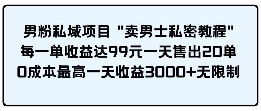 （9730期）男粉私域项目 “卖男士私密教程” 每一单收益达99元一天售出20单-赛德副业库