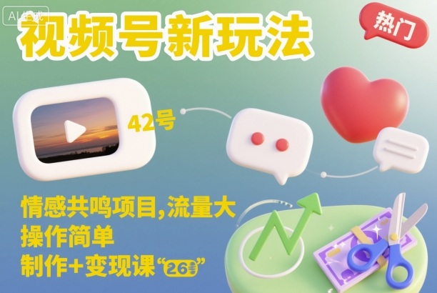 视频号新玩法,情感共鸣项目,流量大,操作简单,制作+变现课-赛德副业库